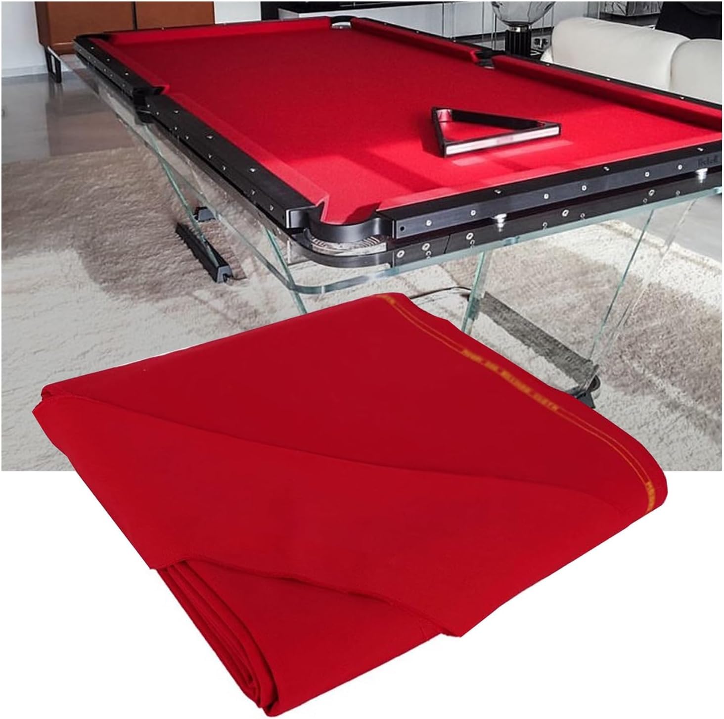 VUIKLCty Snooker Table Cloth (including 6 Edge Strips), Suitable For Home Or Pub Games Rooms(Red)