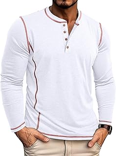 Tee Shirt Homme Manches Longues T Shirt Coton Henley T-Shirts Col Tunisien Décontracté Slim Fit Tshirt