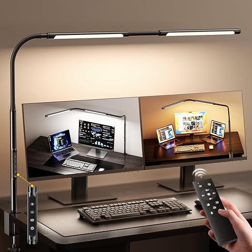 LED Desk Lamp for Office Home, Eye-Caring Desk Light with Stepless Dimming Adjustable Flexible Gooseneck, 10W USB Adapter Desk Lamp with Clamp for Reading, Study, Workbench (White)