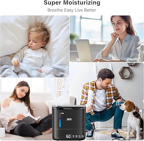 Vista 6 de JRD Humidificadores para dormitorio, humidificador ultrasónico 4L para habitación grande, llenado superior de niebla fría, funcionamiento de 40 Negro
