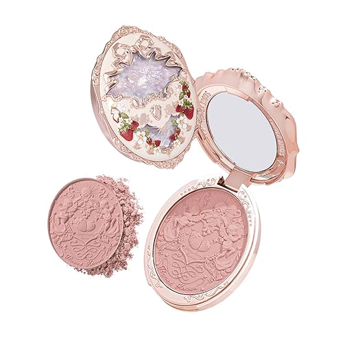Flower Knows Strawberry Rococo Embossed Blush,Peach Pink Matte Powder Blush for Cheeks,Buildable & Blendable Face Makeup,Soft Long-Lasting Cute Make Up for Women & Girls,0.17 Oz(01 Angel Chanson) - 0.18 Ounce (Pack of 1) - 01 Angel Chanson