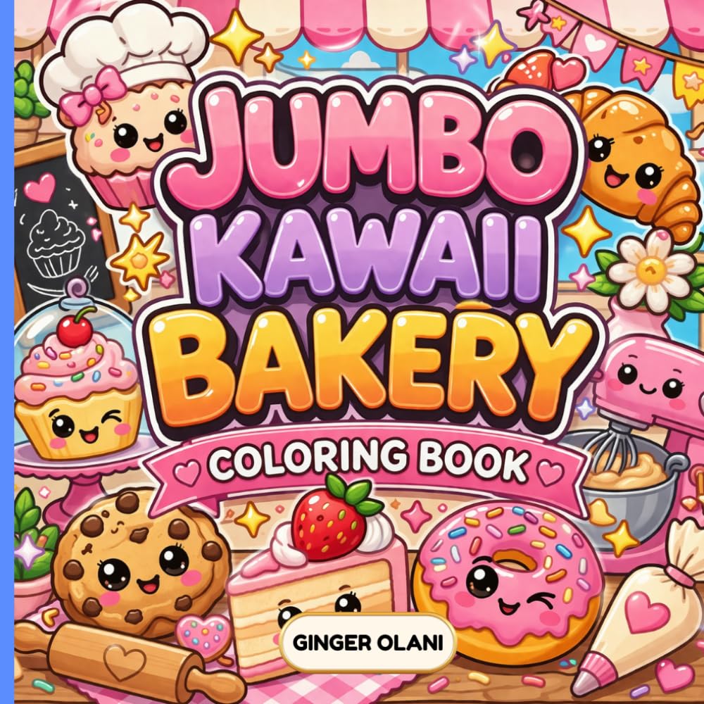 JUMBO Kawaii Bakery Coloring Book: Cute Desserts, Cakes, Cupcakes, Cookies, Pastries, and Sweet Treats with Simple and Relaxing Coloring Pages for Adults, Teens, and Kids for Stress Relief and Fun