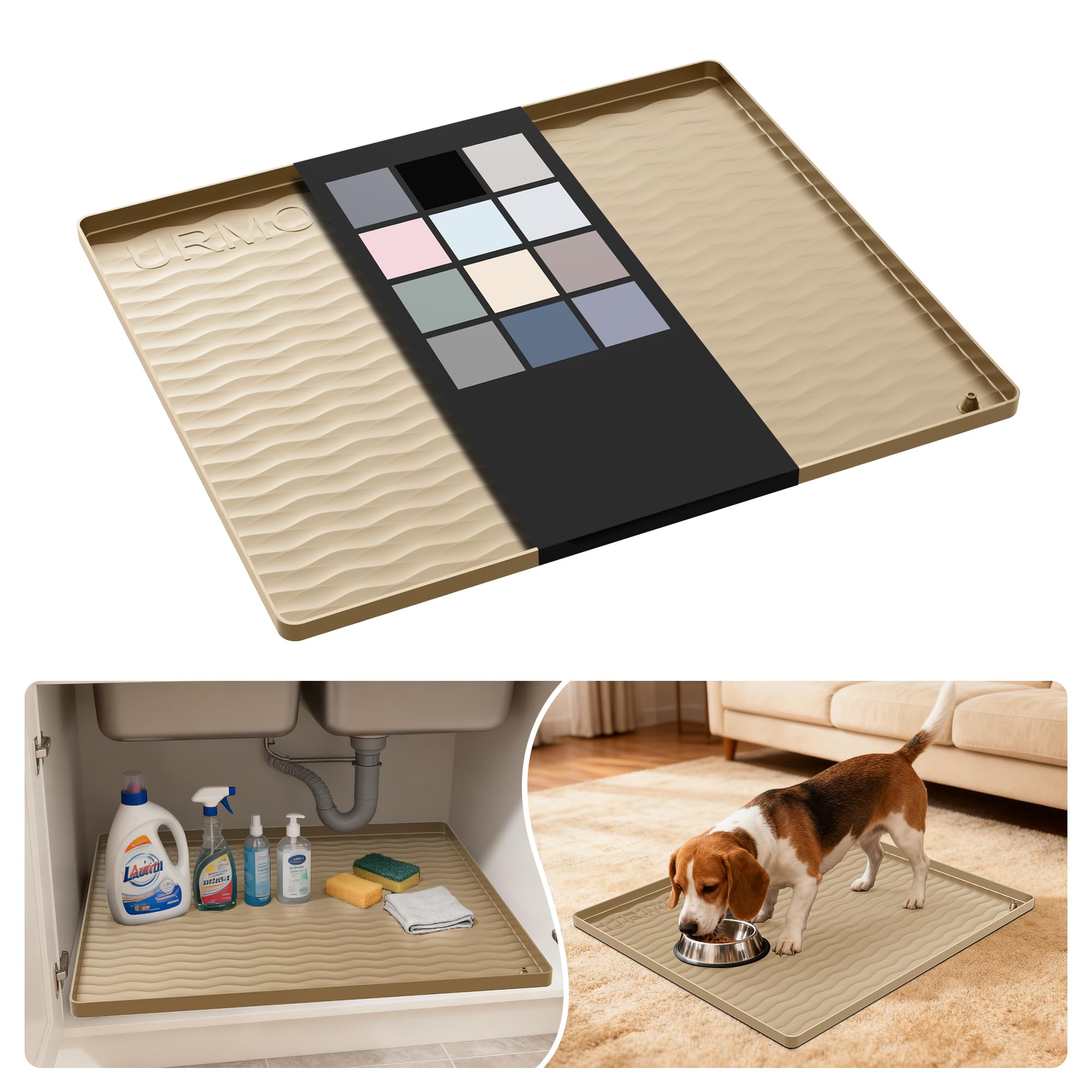 URMONA Waterproof Silicone Under Sink Mat, 22 x 19 in, Flexible Shelf Liner