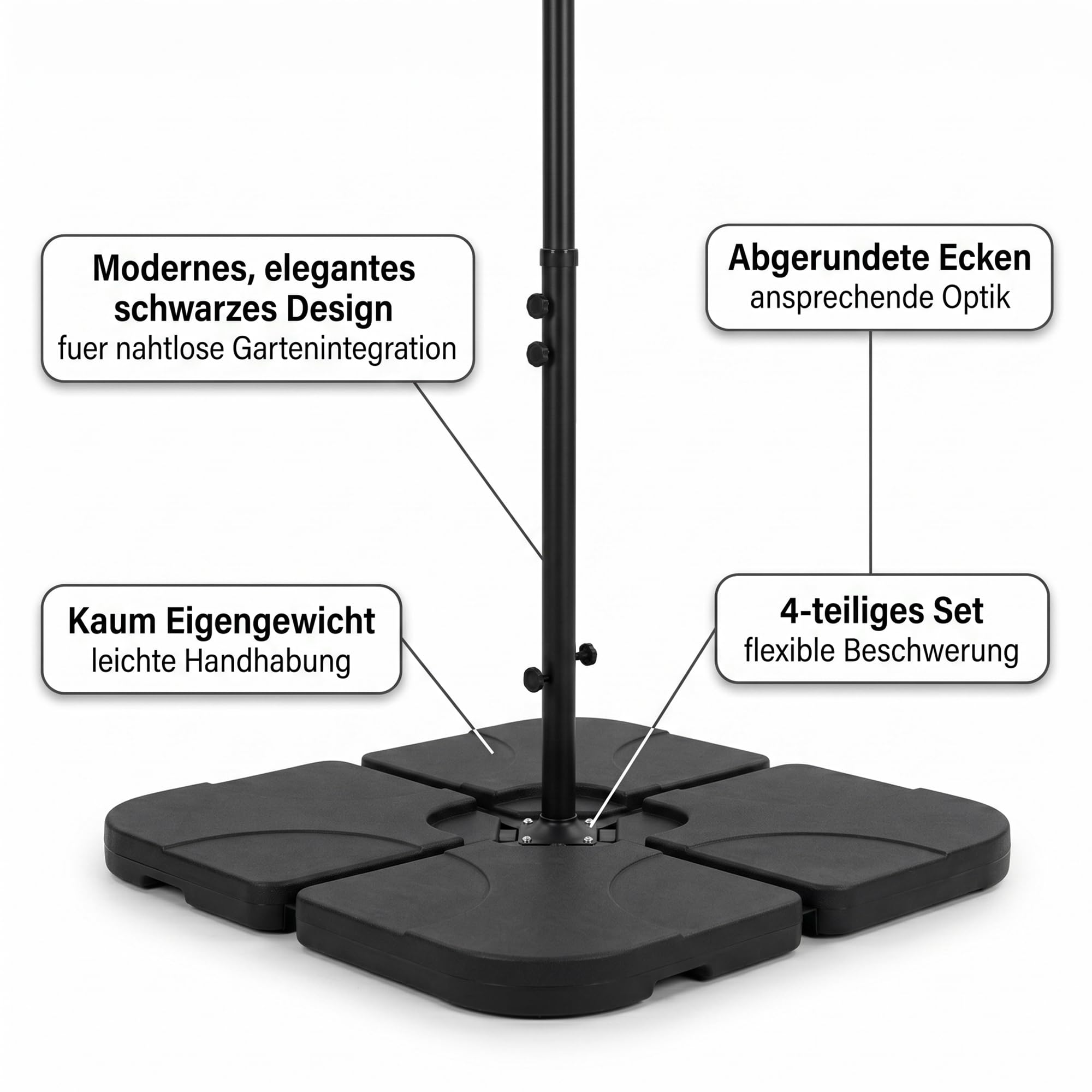 Mucola Sonnenschirmständer 4-teilig befüllbar 60 Liter bis 80 kg Schwarz