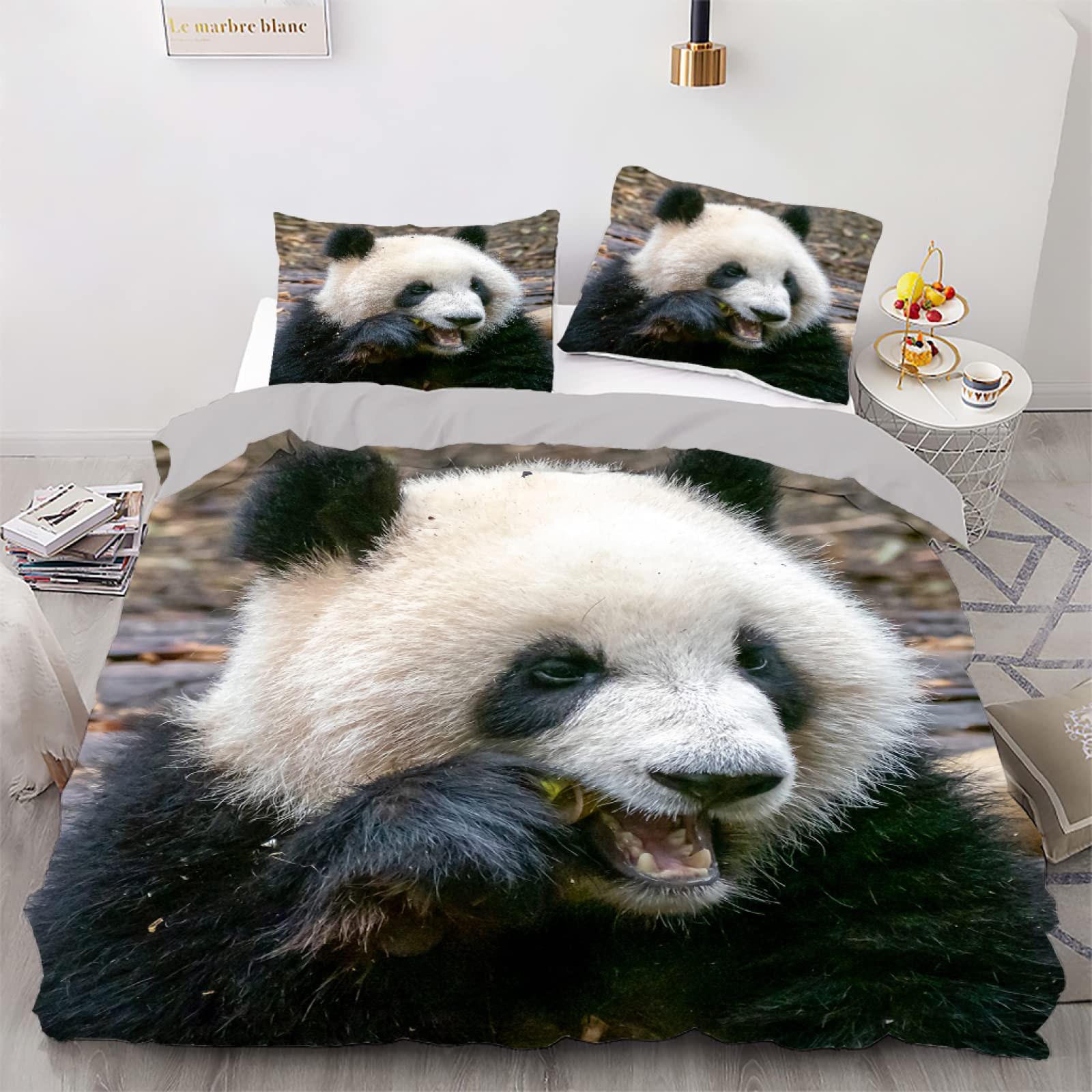 Housse de couette 200x200 panda gris avec parure de lit 3 pièces pour chambre enfant Vertbaudet