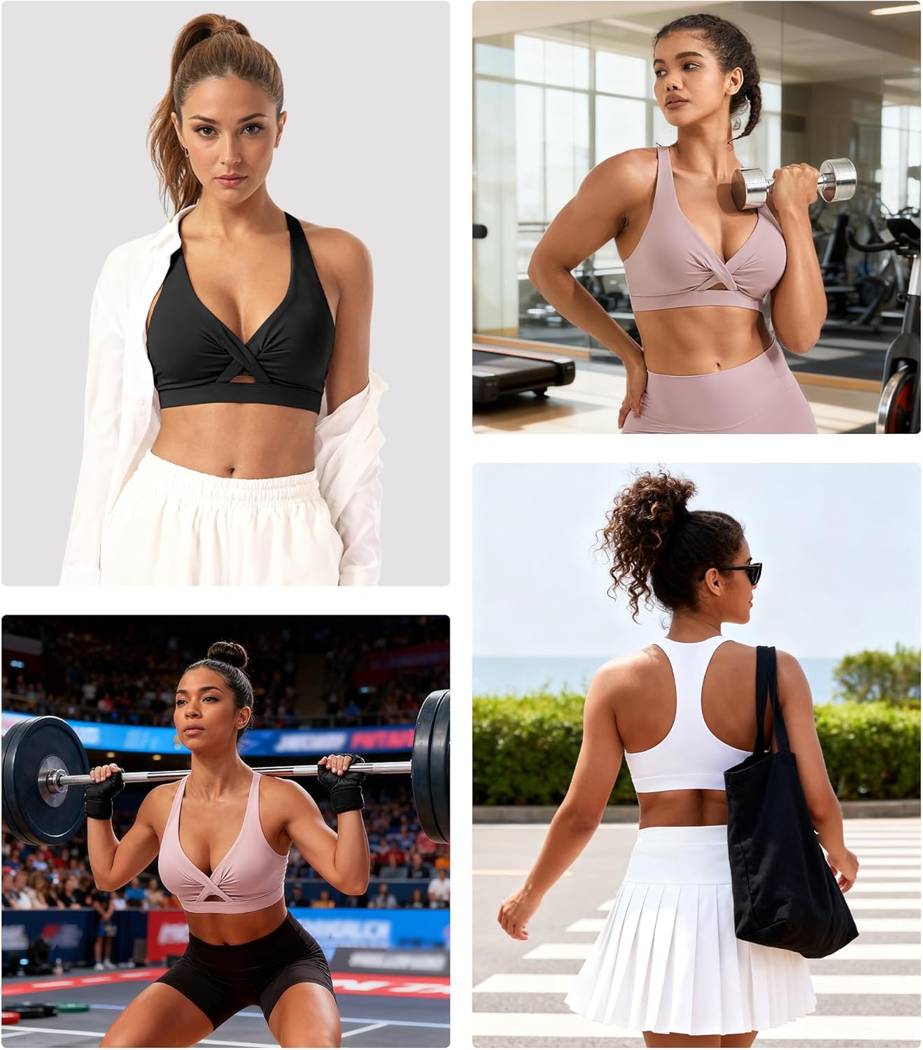 Sports Bras for Women Push Up Medium Impact Racerback Workout Yoga Bra Womens Deep V Padded Sports Bra with Support Gym Tops - Image 5