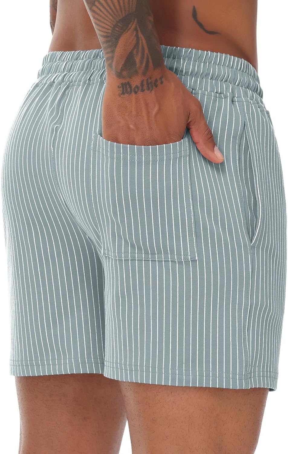 Mens Shorts 5" Casual Summer Stripes Elastic Waist Classic Fit Daily Wear Jogger Workout Cotton Shorts - Image 5