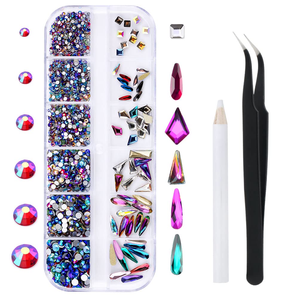 1788 Pcs Multi-color Flatback Rhinestones Set for Nail, Art, Crafts, Makeup, Tumblers Glitter Round with Tweezers and Picking Pen