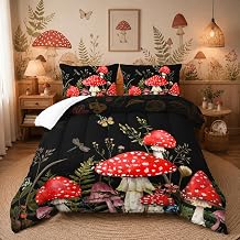 Nttopship Mushroom Bedding Comforter Set for Kids Teens and Adults Natural Wild Fungus Printed Quilt Set for Bedroom 100% Soft MicrofiberPrint Quilt Set with 1 Comforter and 2 Pillow Case
