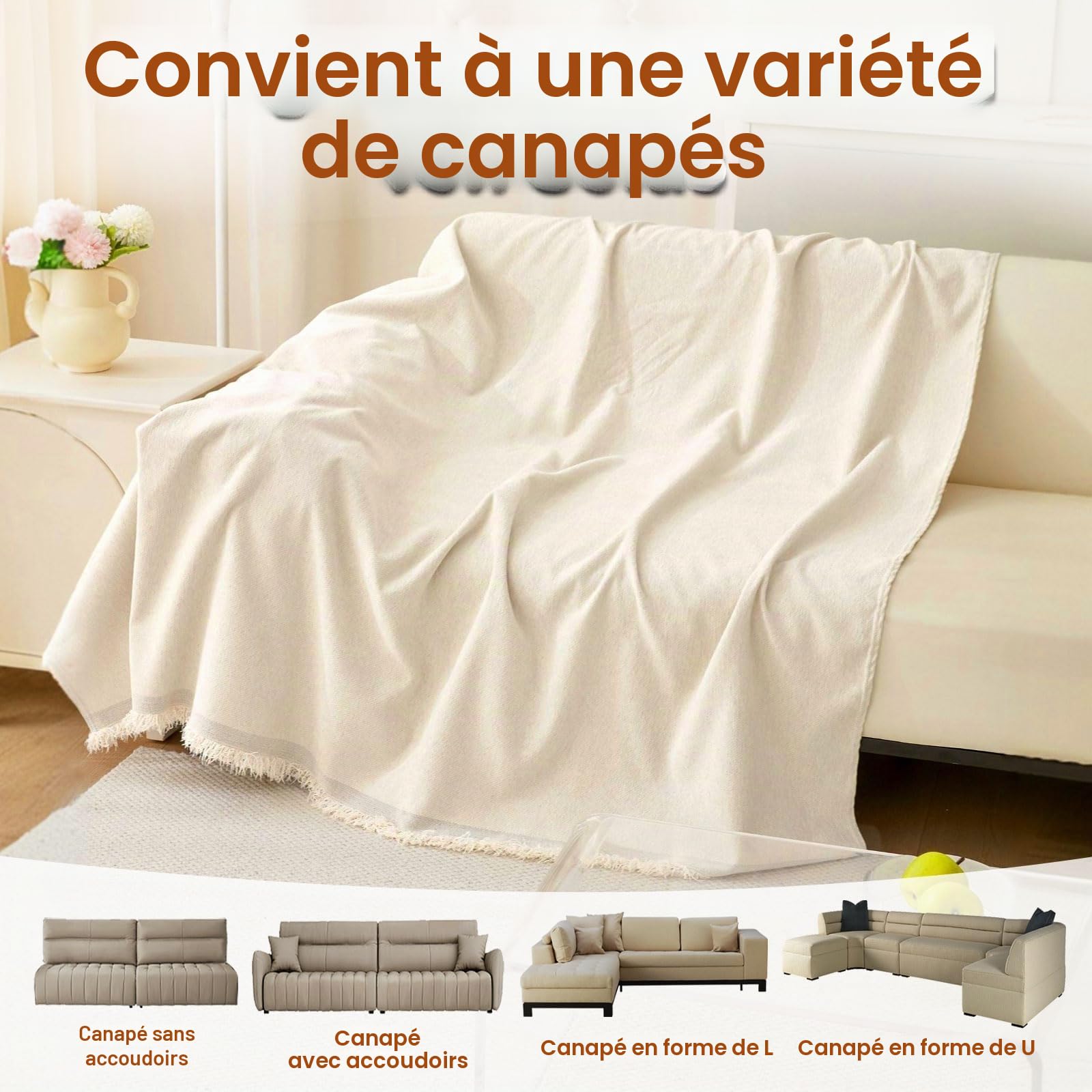 Housse de canapé Universelle antidérapante en Chenille