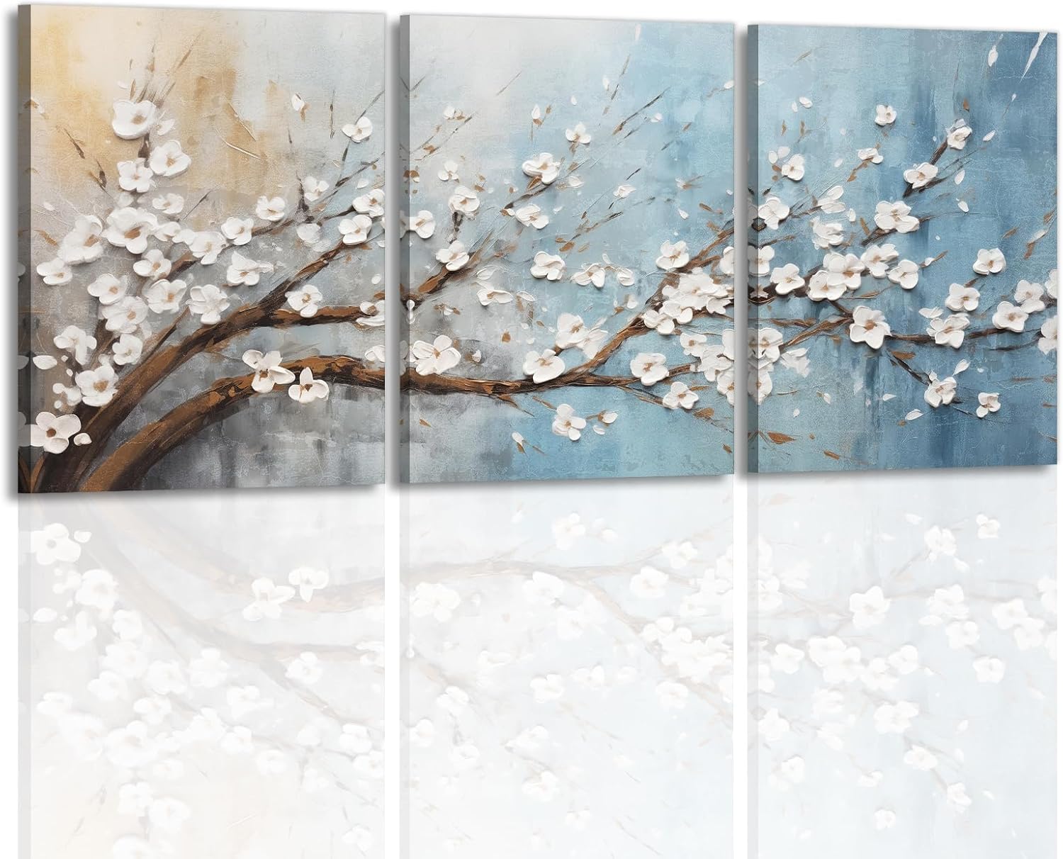 GLOKAKA Cherry Tree Wall Art 3 Panel Abstract Floral Wall Decor Colorful Botanical Painting Print Modern Home Decoration for Living Room Dining Room(Artwork-1,11"x14"x3pcs)