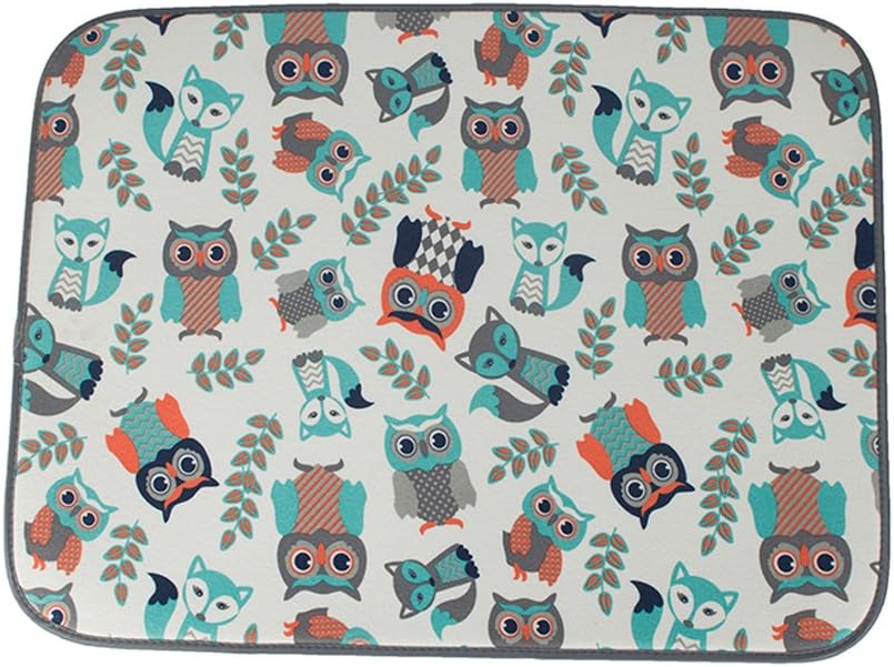 Microfiber Owl Dish Drying Mat Gray 18 x 24 Inch Extra Large Gray Fox Double-sided Design