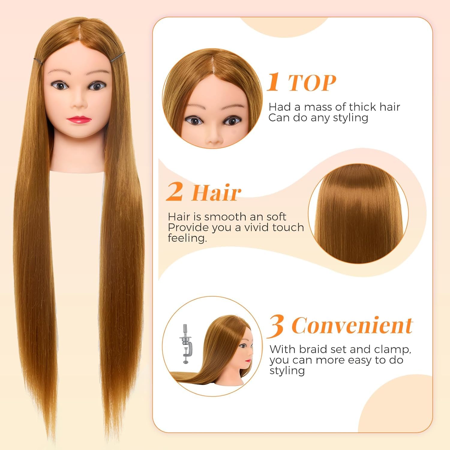 Neverland Beauty 30" Übungskopf Frisierkopf Friseur 100% Synthetisches Haar Perückenkopf mit Halter + Zubehör Set