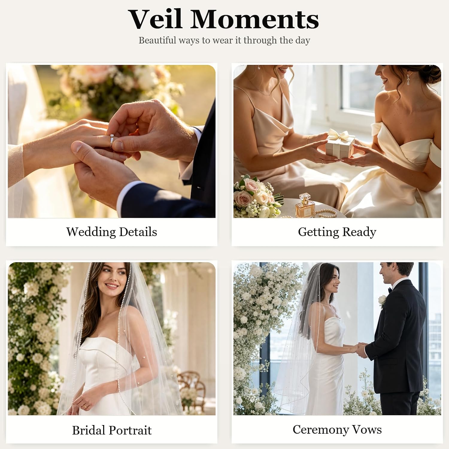 Bridal Wedding Veil with Pearl Beaded Edge, 39 Inches Soft Tulle