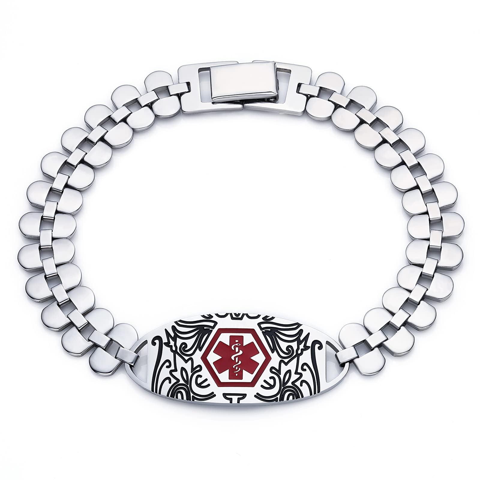 MAXZOOLMedical Alert Bracelets for Women & Men - Custom Medical ID Bracelets with Free Engraving - Stainless Steel Chain Emergency Bracelet (6.5/7.0/7.5/8.0 Inches Options)