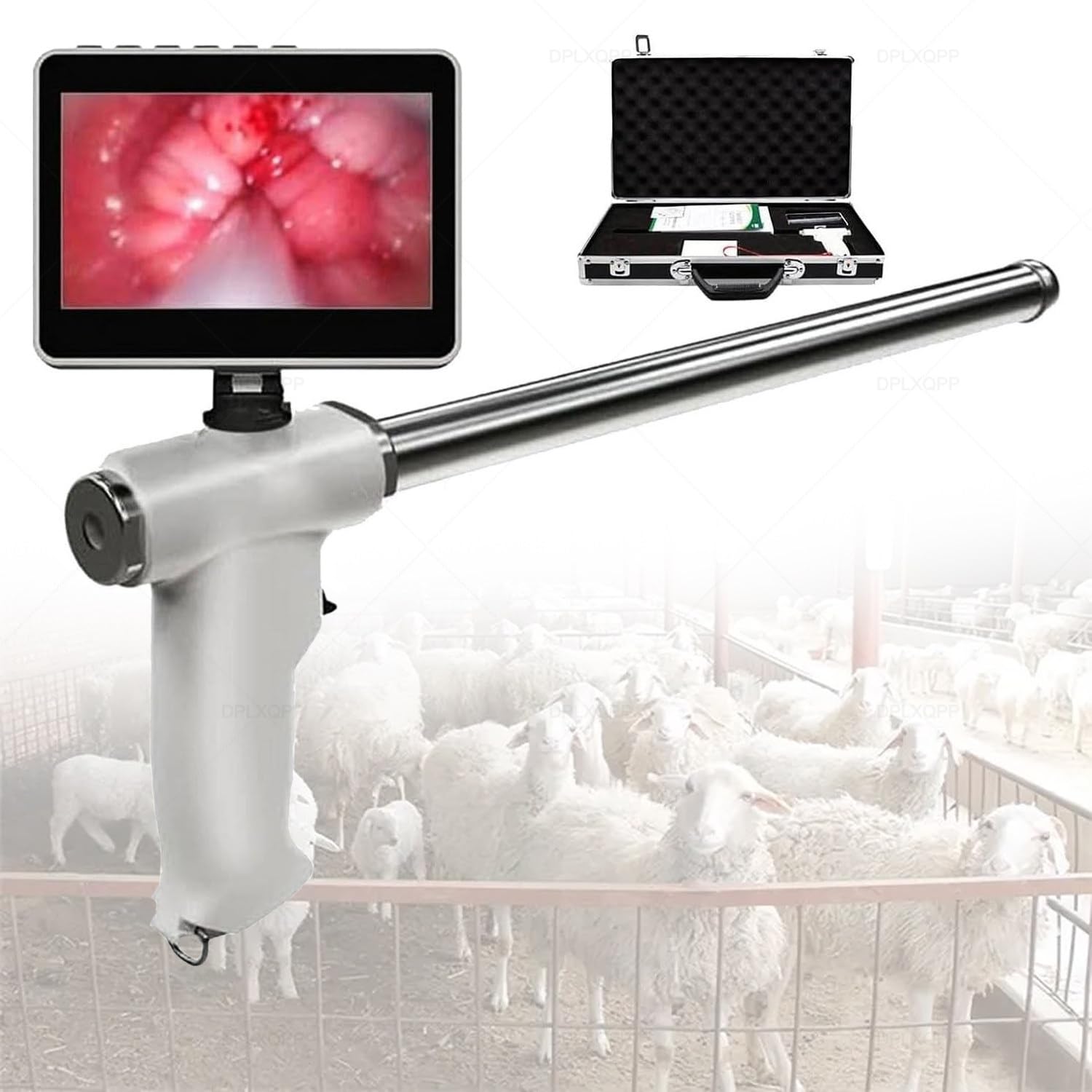 Pistolet do sztucznego inseminacji zwierząt gospodarskich z podgrzewaną sondą wibracyjną i ekranem 10,9 cm, narzędzie do hodowli bydła i koni, przenośna walizka w zestawie