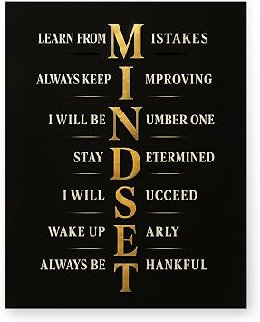 Mindset Inspirational Wall Art Motivational Wall Decor for Office, Gym & Classroom | Positive Quotes Decor to Learn, Improve, Succeed & Stay Determined | 11x14 Unframed Print, Daily Affirmation