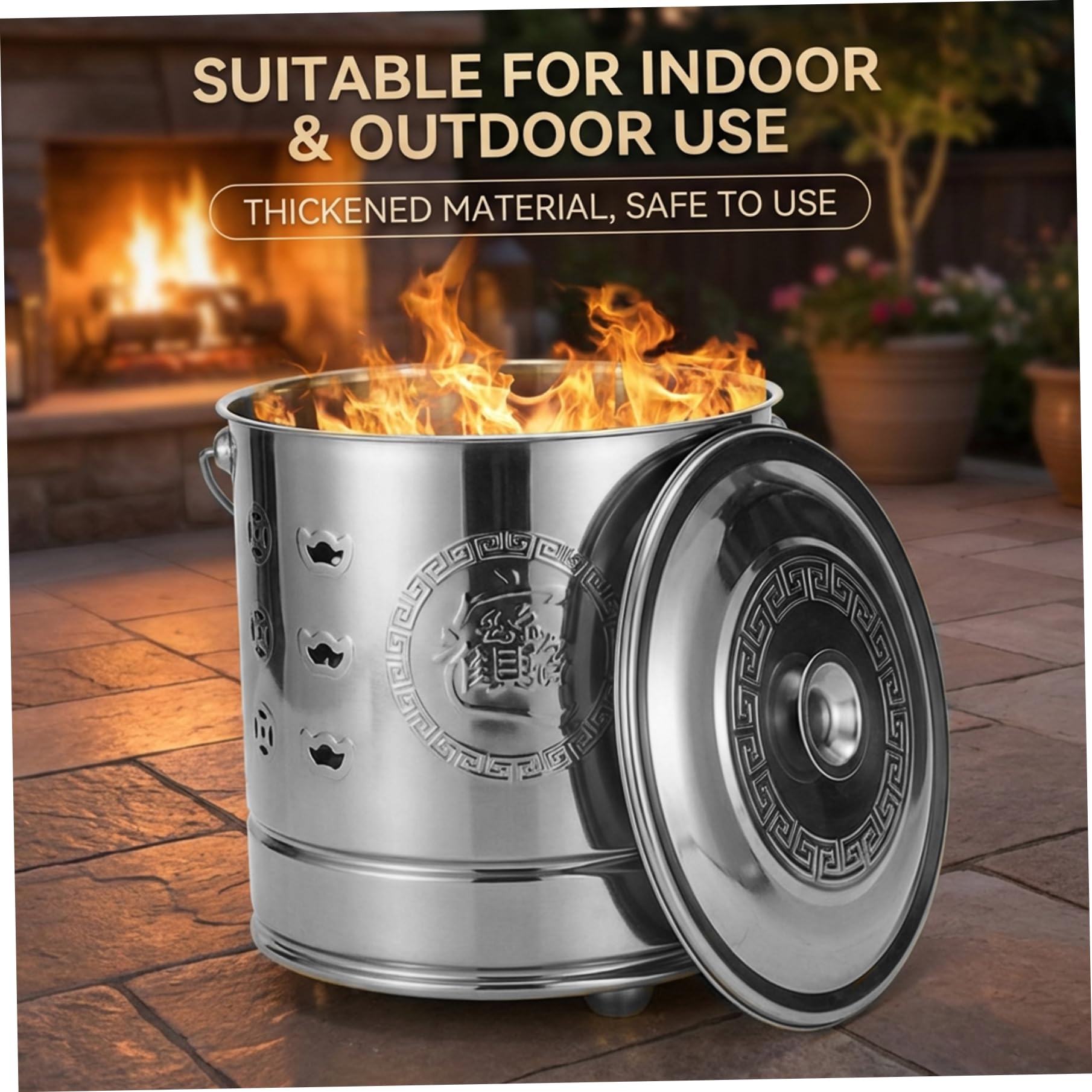 Gabbia per bruciature, Barile per bruciature, Gabbia in acciaio inossidabile con coperchio e maniglia Inceneritore da esterno Contenitore sicuro per braciere per rifiuti di giardino, foglie, carta e