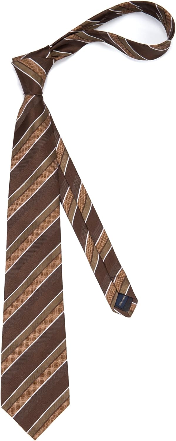 Enlision Mens Ties Stripe Tie and Pocket Square Set Classic Formal Woven Neckties Handkerchief Cufflinks Wedding - Image 6