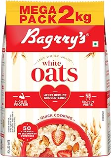 Bagrry's White Oats 2kg | Premium Whole Grain Oats | High Fibre & Protein | Non-GMO & No Added Preservatives | Supports We... Price In India