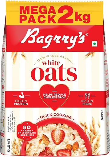Bagrry's White Oats 2kg | Premium Whole Grain Oats | High Fibre &amp; Protein | Non-GMO &amp; No Added Preservatives | Supports We...