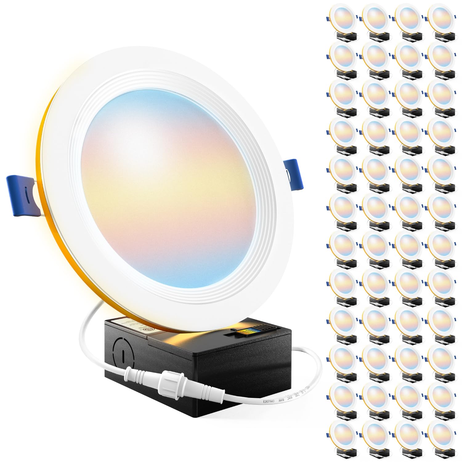 Sunco 48 Pack 6 Inch LED Recessed Light with Night Light Flush Mount Ceiling Light Baffle Trim Slim