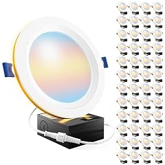 Sunco 48 Pack 6 Inch LED Recessed Light with Night Light Flush Mount Ceiling Light Baffle Trim Slim