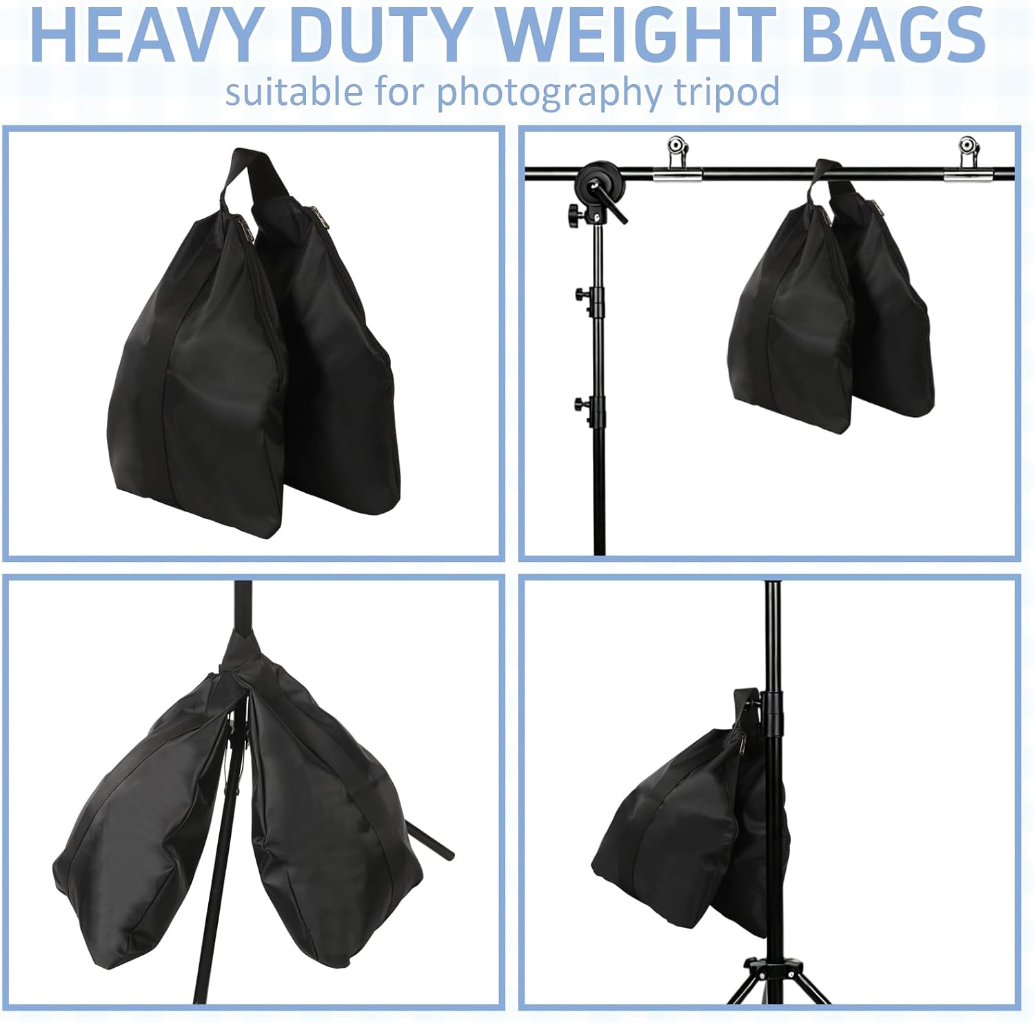 4 Pack Sand Bags for Weight, Sandbags for Backdrop Stand, Heavy Duty Weight Bags for Photography Equipments, Backdrop Stand, Light Brackets, Tripods, C Stand