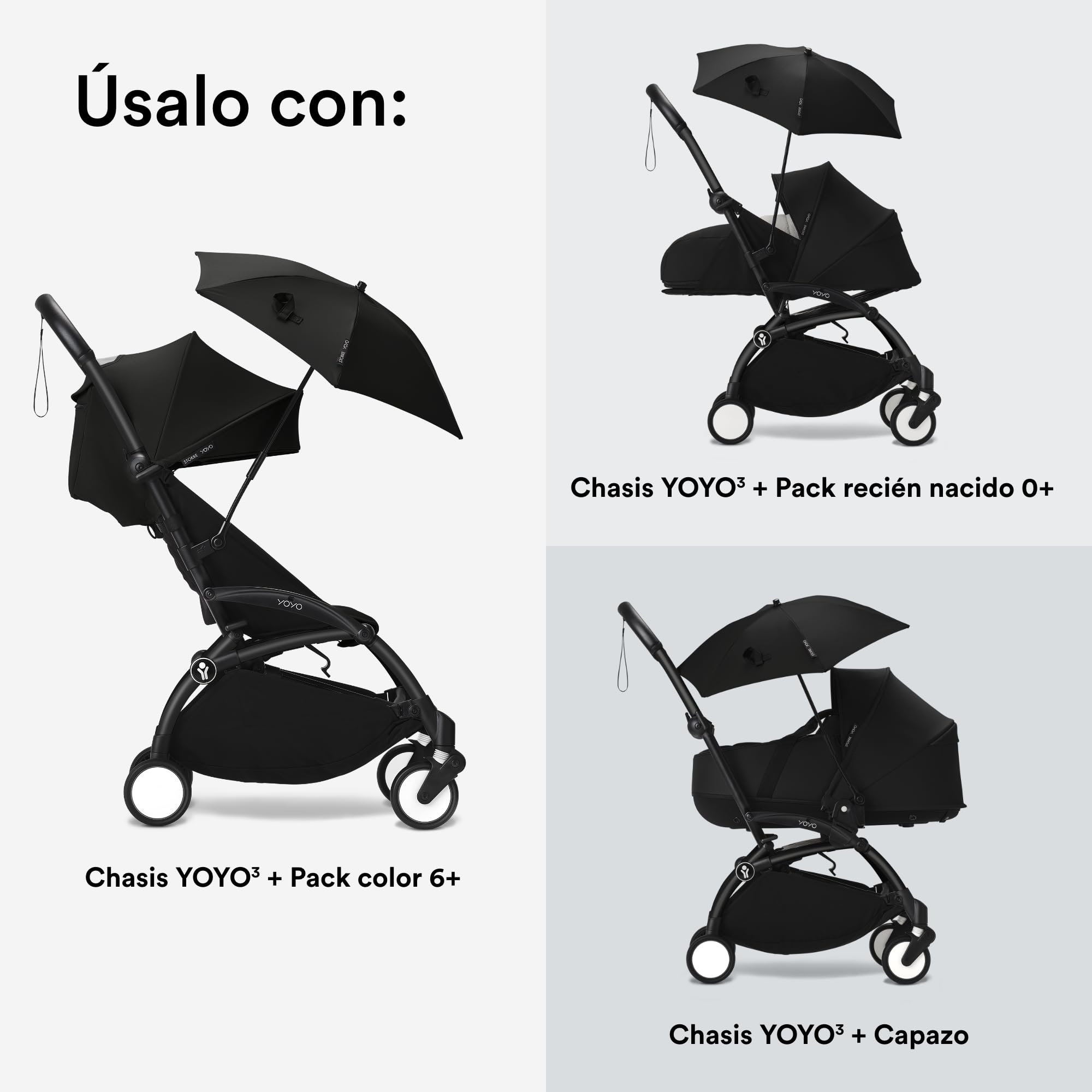 Sombrilla para Stokke YOYO, Black - Protección UPF 50+, opacidad mejorada - Úsala con el cochecito YOYO, con el pack para recién nacidos 0+, el capazo o el pack color 6+