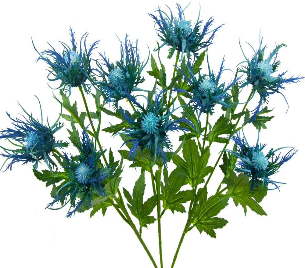FERIAL 3 Pcs Artificial Thistle Flower Stems Blue Thistle