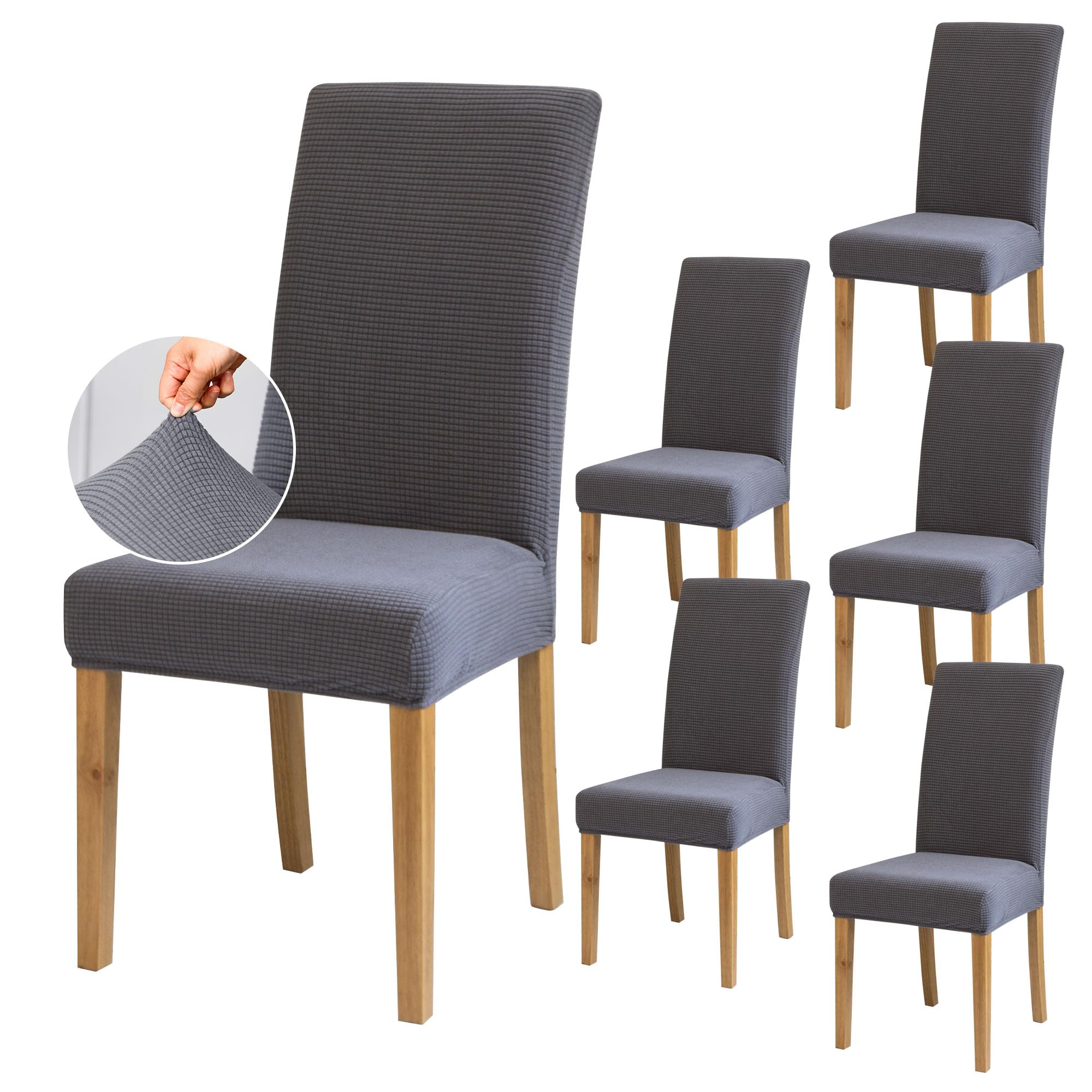 SUKAIKEQA Dehnbarer Stuhlbezug, Hochstuhlbezug, Bürostuhlbezug, (Satz 4/6/8 Stück mit Rückenlehne), geeignet für Wohnzimmer, Küche, Party und Hotel (6, Grau)