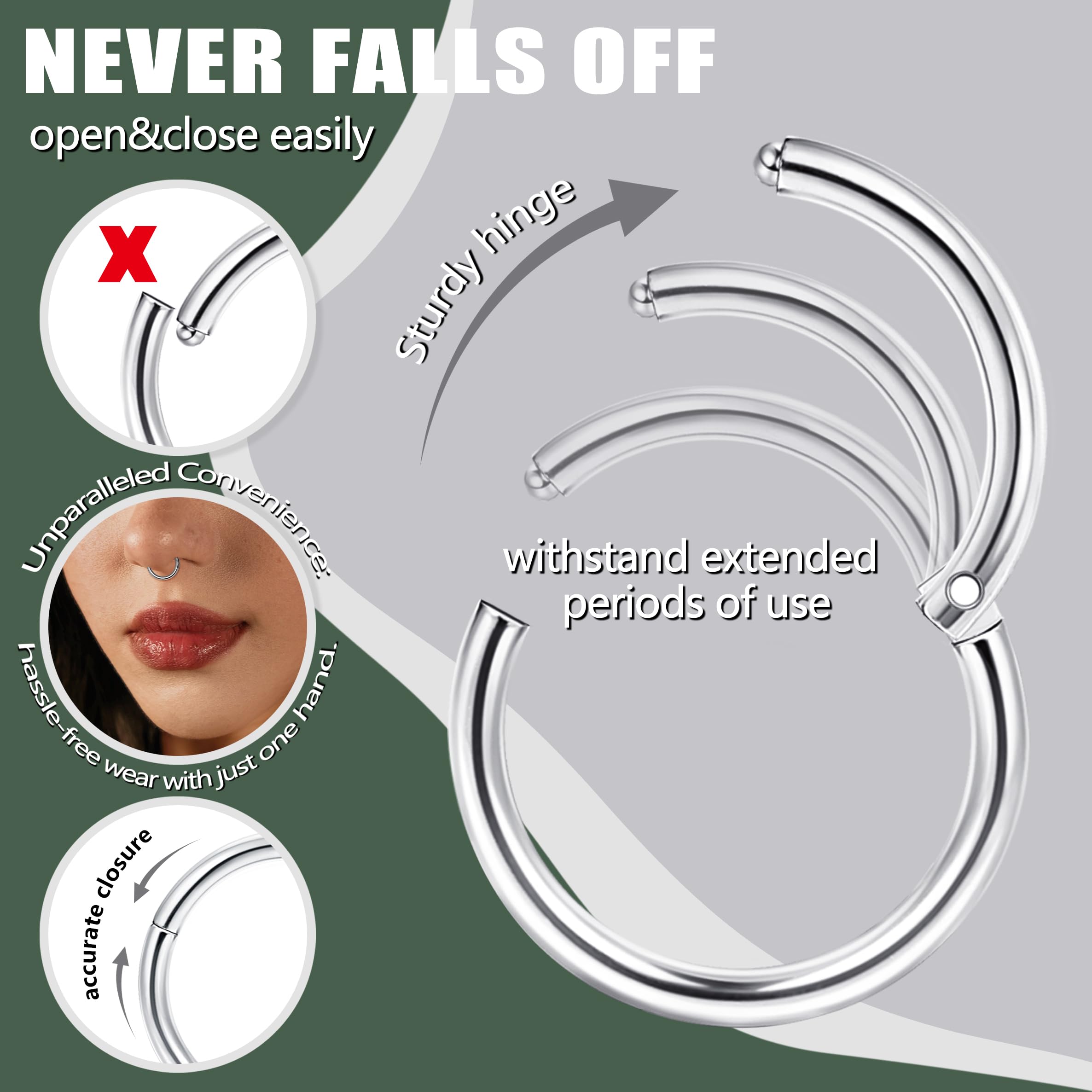 LOLIAS 12Pcs Piercing Nariz Oro Plata Piercing Nariz Acero Quirurgico 6/8/10mm Piercing Nariz Aro Piercing Septum Nostril Pendientes Nariz para Mujer Hombre 18/20G