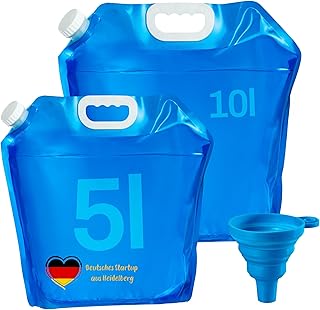 Faltbarer Wasserkanister, Trinkwasserkanister, Wasserbeutel Set mit Schraubverschluss und Einfüllstutzen, BPA frei, Flexibler Wasserbehälter für Camping, Festival, Garten