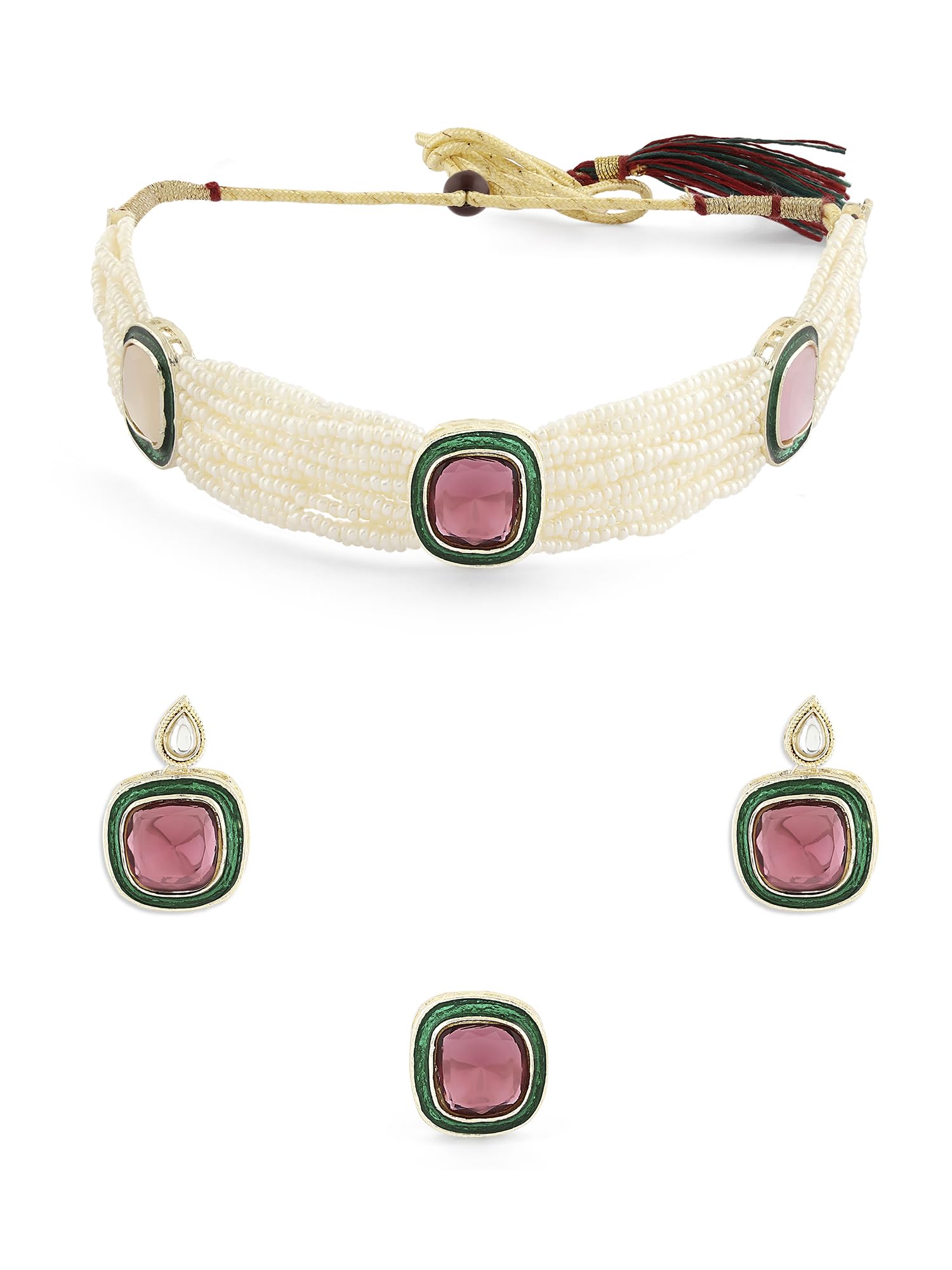 ZAVERI PEARLS Multi Colour Multistrand Beaded Artificial Stones Choker Necklace Earring & Ring Set For Women-ZPFK16766 (B0CL2FF1B7) Amazon Price History, Amazon Price Tracker