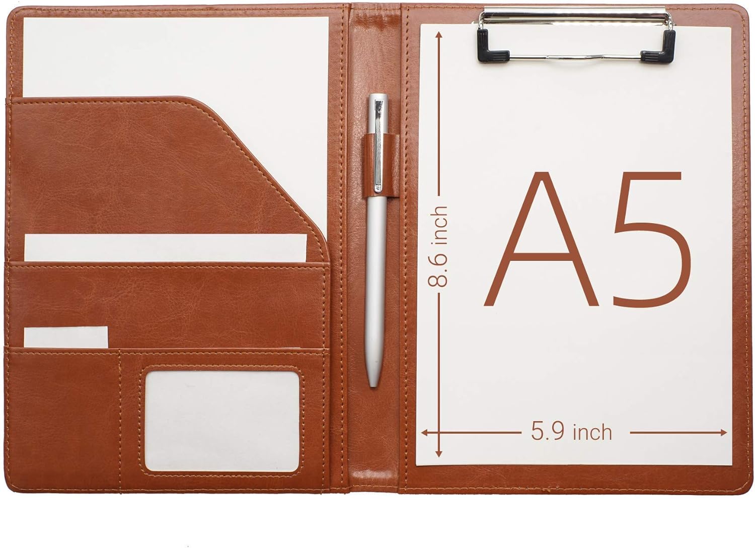 Bundle:Small Brown Clipboard Junior Padfolio Folio 7 x 9 Writing Pad Refillable, Mymazn Faux Leather Portfolio Folder A5 for Notepad Legal Pads 5" x 8" with Date on Top,50 Sheets, 6 Pack