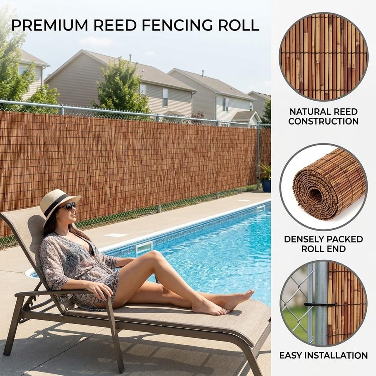 Canisse Roseau Naturel Brise Vue pour Clôture Jardin, Paravent Extérieur Protection Intimité, Rouleau Canisse Roseau Résistant Brise-Vent Pare-Soleil Balcon Terrasse(61x914cm(2x30ft))