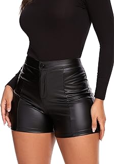 hibshaby Women's High Waisted Faux Leather Shorts Black PU Party Clubwear