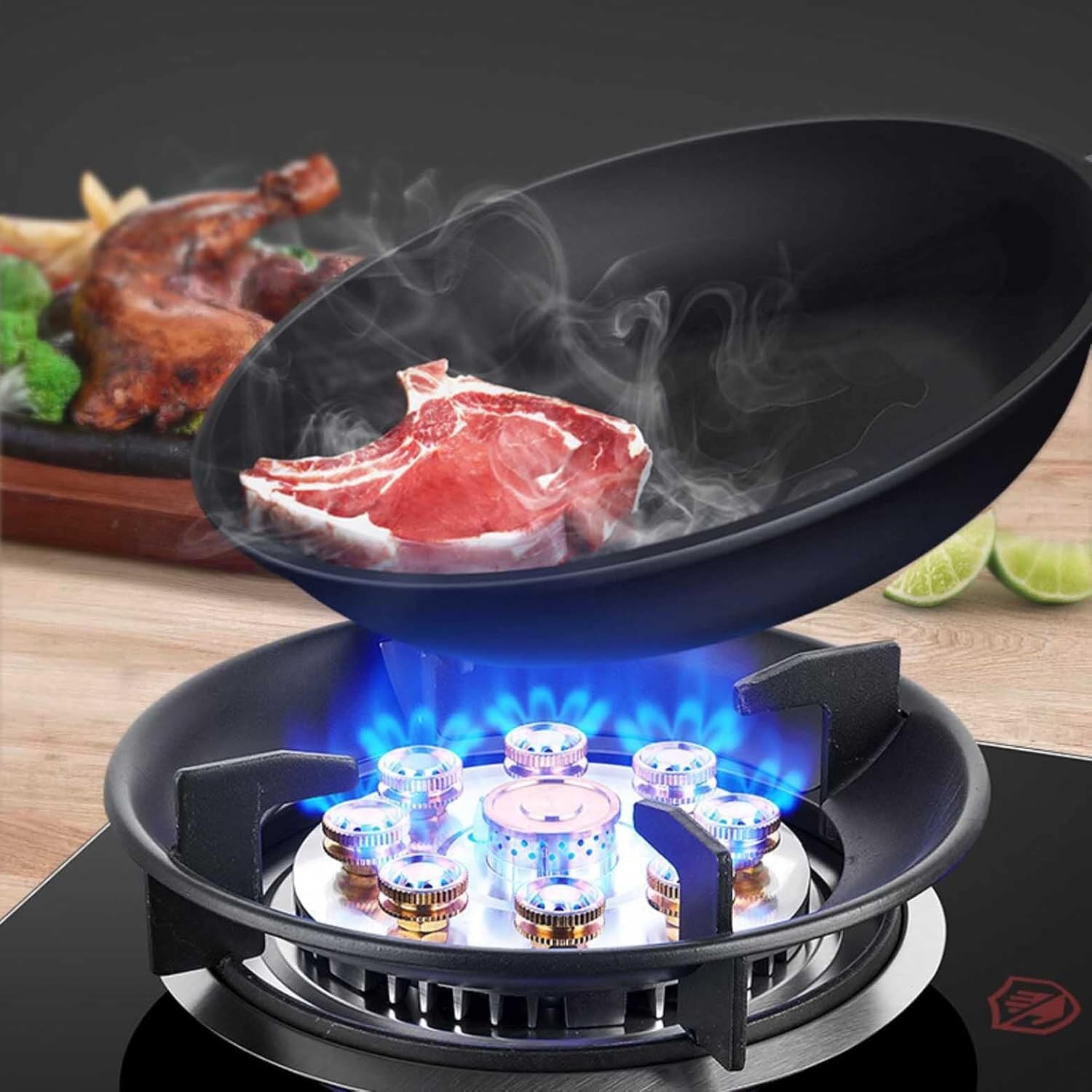 Upgrade Gas Stove Gas hob Black Tempered Glass Built-inGas hob Table-Top Cooking 90 Minutes Smart Timer with Flame Failure Protection Cast Iron Pan Support [Energy Class A] (Color : NG) (Lpg )