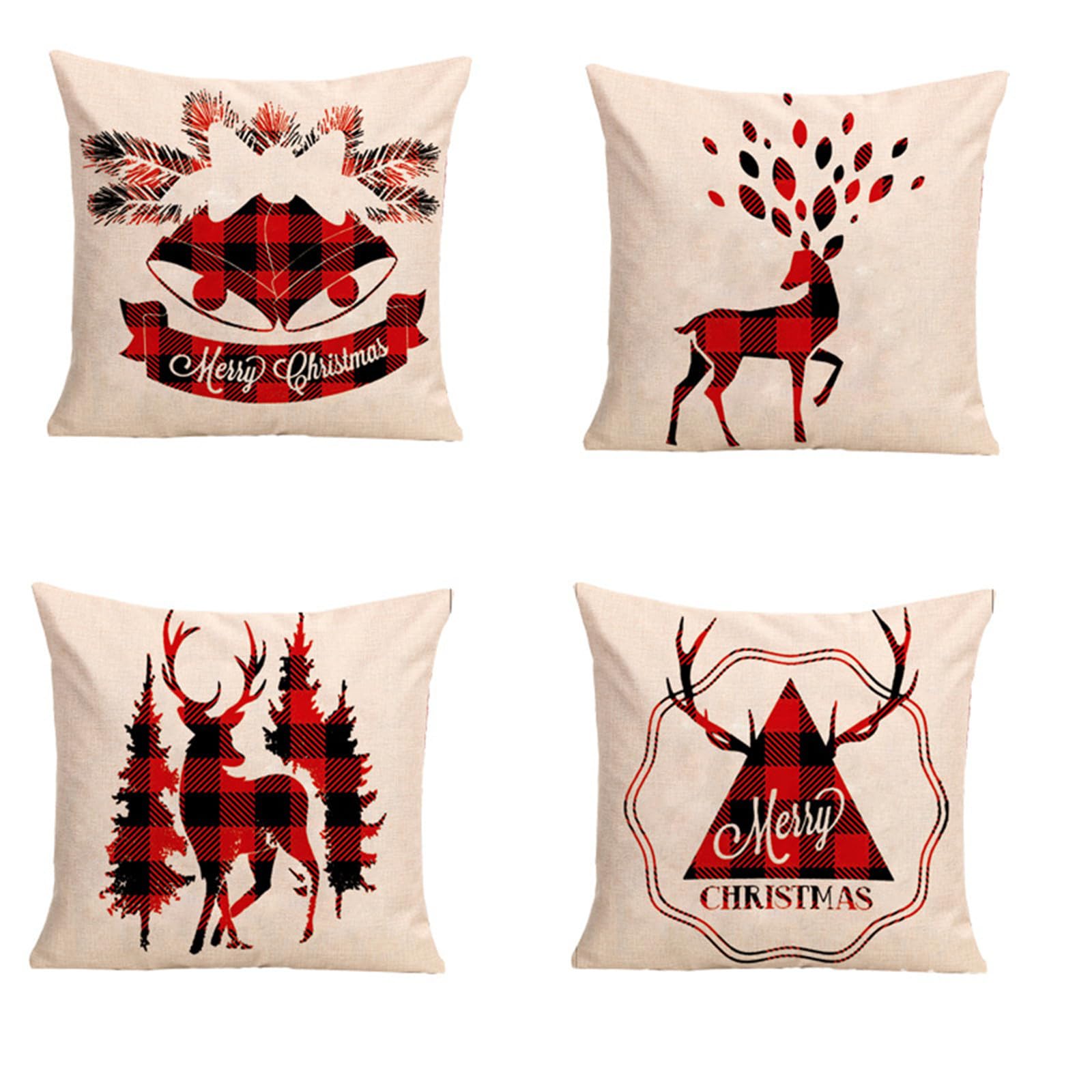 Housse de coussin 60x60 cm lot de 4 en lin avec motif animal cerf double face pour canapé