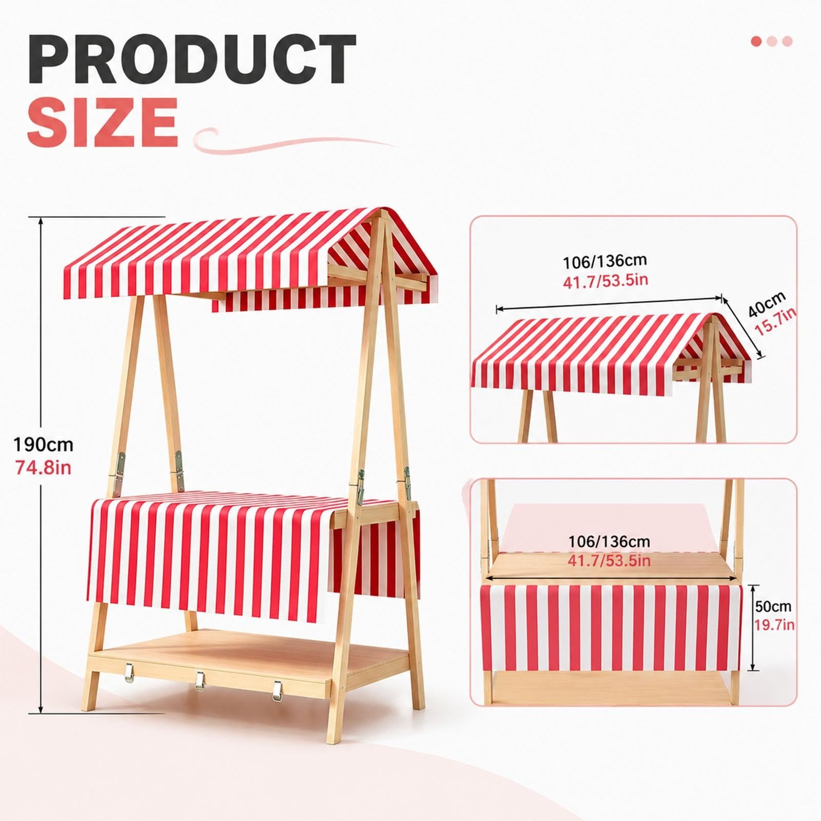 Stand Espositivo da Esterno, Stand in Legno Pieghevole a Due Livelli con Tettoia, Banco Vendita Pop-Up in Stile Valigia per Festival, Mercatini Natalizi, Fiere Artigianali(Pink,106cm/41.7in)