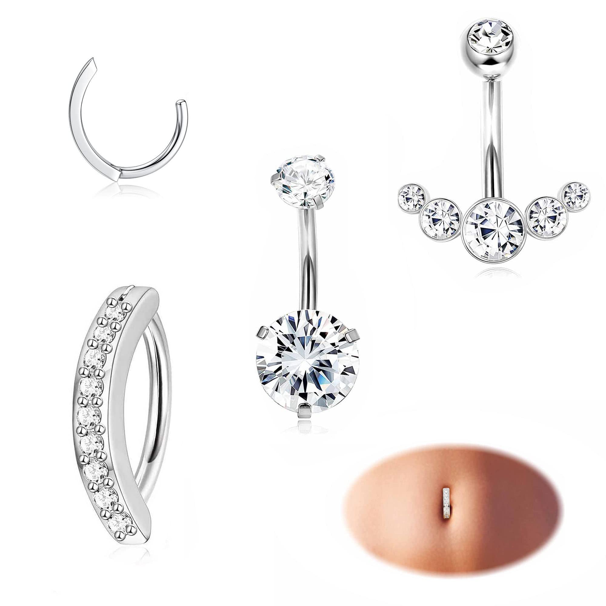 JeryWe 3-5Pcs 14G Piercing Ombligo para Mujer Acero Quirúrgico 316L CZ Ópalo Barbell Curvado Inverso Clicker Piercing Ombligo Joyería Cuerpo