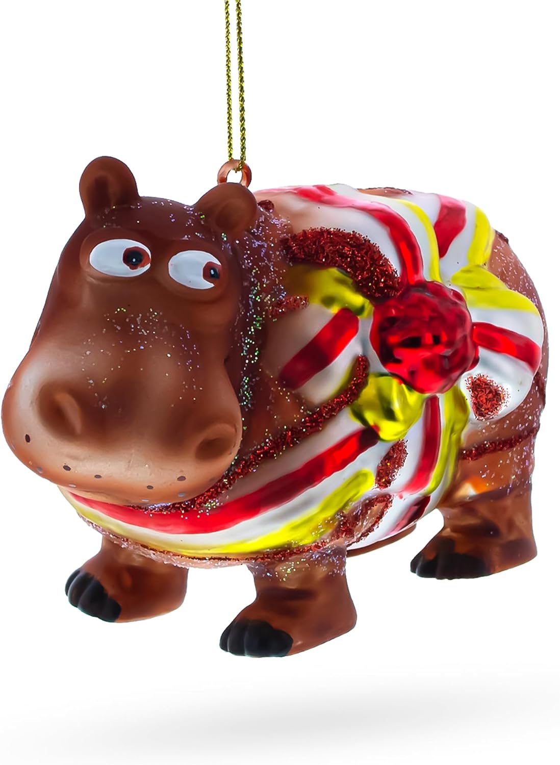 Hippo Blown Glass Christmas Ornament