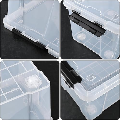 Miniatura 2 de Caja de almacenamiento de plástico transparente de 23 L con tapa, contenedor de almacenamiento apilable con ruedas y hebillas de cierre seguro, 4