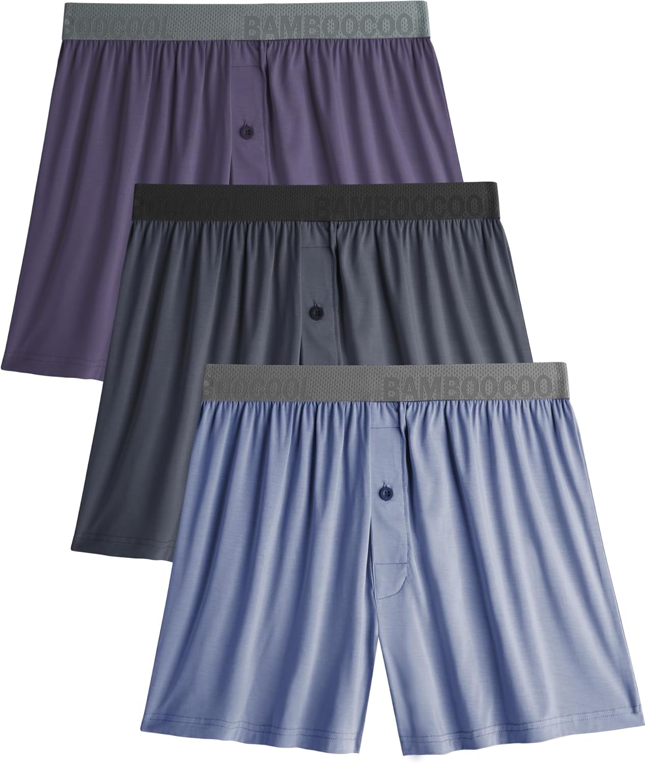 BAMBOO COOL Soft Men's Boxer Shorts 3 Pack,Silk Feeling Underwear for men with Button Fly,Breathable Loose Fit Boxers