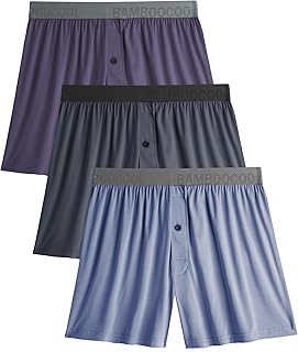 BAMBOO COOL Soft Men's Boxer Shorts 3 Pack,Silk Feeling Underwear for men with Button
