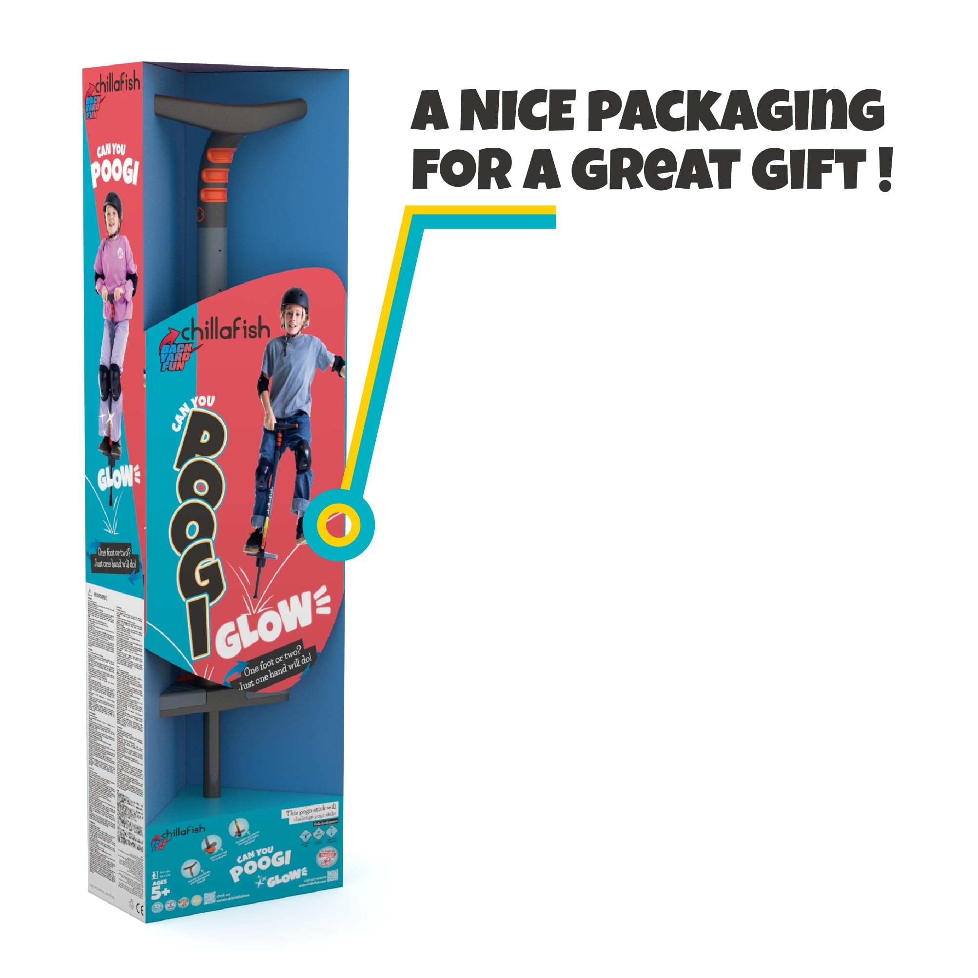 Chillafish Poogi Glow – Pogostick für Kinder ab 5 Jahren – Sprungstab, Hüpfstange, max. Belastbarkeit 35 kg, höhenverstellbar, ideal für aktive Abenteuer CPPG02PAP