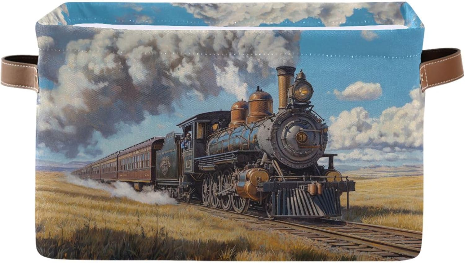 Rectangular Storage Basket with Handle Engine Train Moving Collapsible Organizer Bin Shelf Baskets for Closet Office Nursery Home Decor 2 Pack