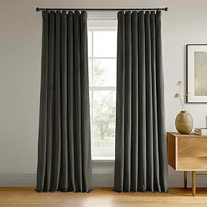 HPD Half Price Drapes Signature Blackout Velvet Curtains 96 Inch Long (1 Panel) 4-Pass Hotel Blackout Lined Window Curtains Thermal Blackout Curtains for Bedroom, Living Room, 50W x 96L, Gunmetal Grey