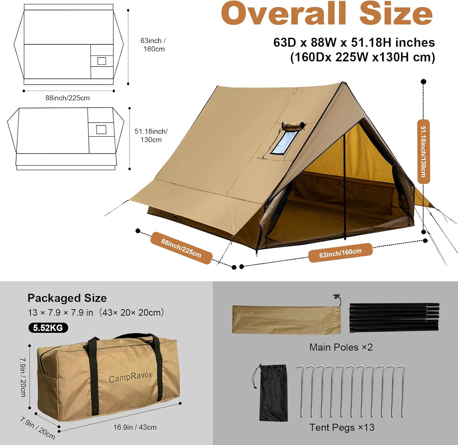 Hot Tent with Stove Jack, 4-Season Waterproof Chalet Tent, Easy Setup Weather-Resistant Shelter for Winter Camping & Outdoor Adventures