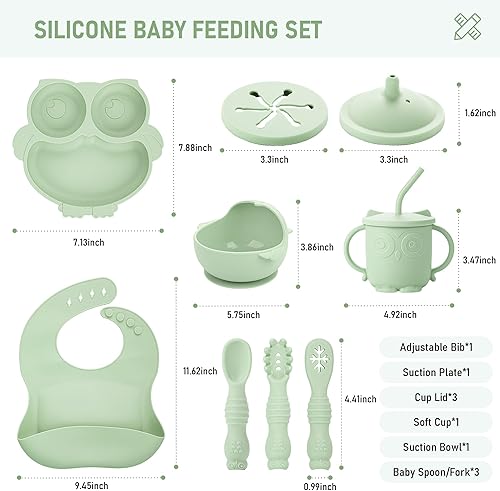 Miniatura 6 de Juego de destete para bebés, juego de alimentación de silicona para bebés (10 unidades), juego de destete para niños pequeños con babero ajustable,